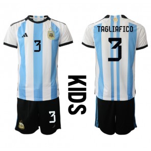 Argentyna Nicolas Tagliafico #3 Koszulka Podstawowych Dziecięca MŚ 2022 Krótki Rękaw (+ Krótkie spodenki)